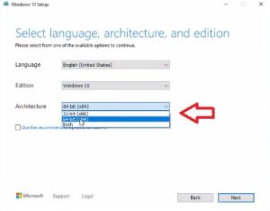 choose language, architecture and version windows 10