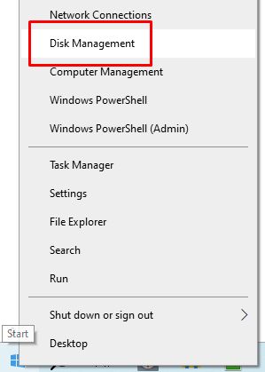 Select "Disk Management" from the menu to view all connected drives.