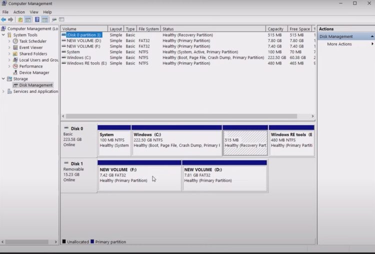 In Disk Management, locate your USB drive