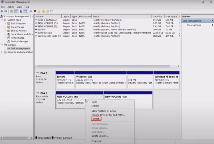 Right-click the USB drive and select "Format."