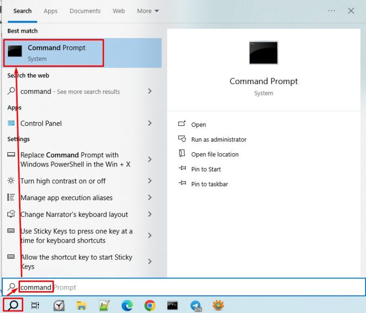 Search for "Command Prompt" in the Windows search bar.