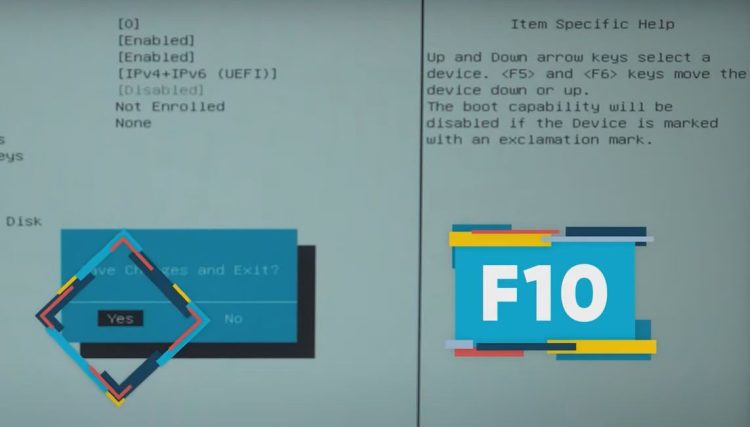 Press F10 to save the changes and exit the BIOS