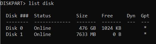 Type list disk and press Enter. This will display all the available hard drives on your machine. 