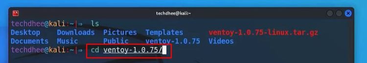 Use the cd command to move into the Ventoy directory.