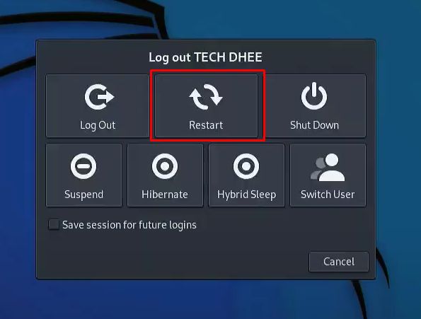 Restart Kali and enter the BIOS settings.