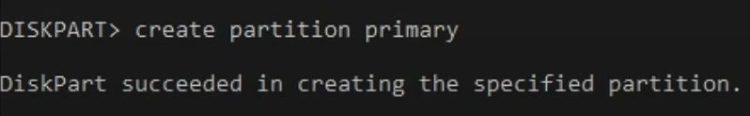 DiskPart succeeded in creating the specified partition