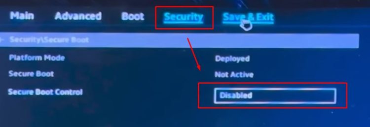 Disable Secure Boot