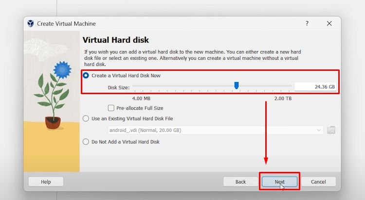 Set Up Hard Disk - VirtualBox