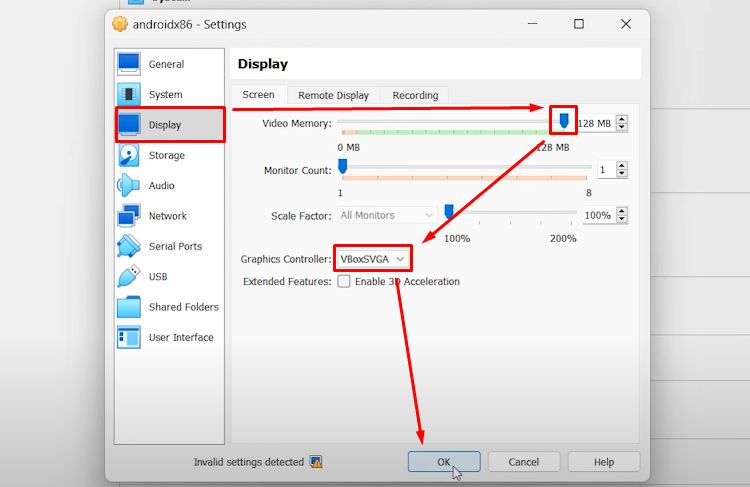 Configure Settings - VirtualBox